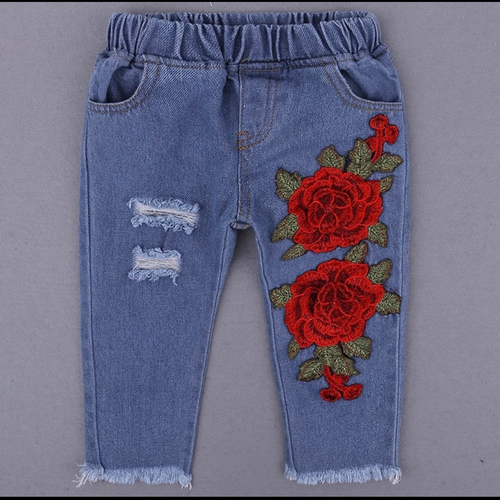 Rose design denim jeans